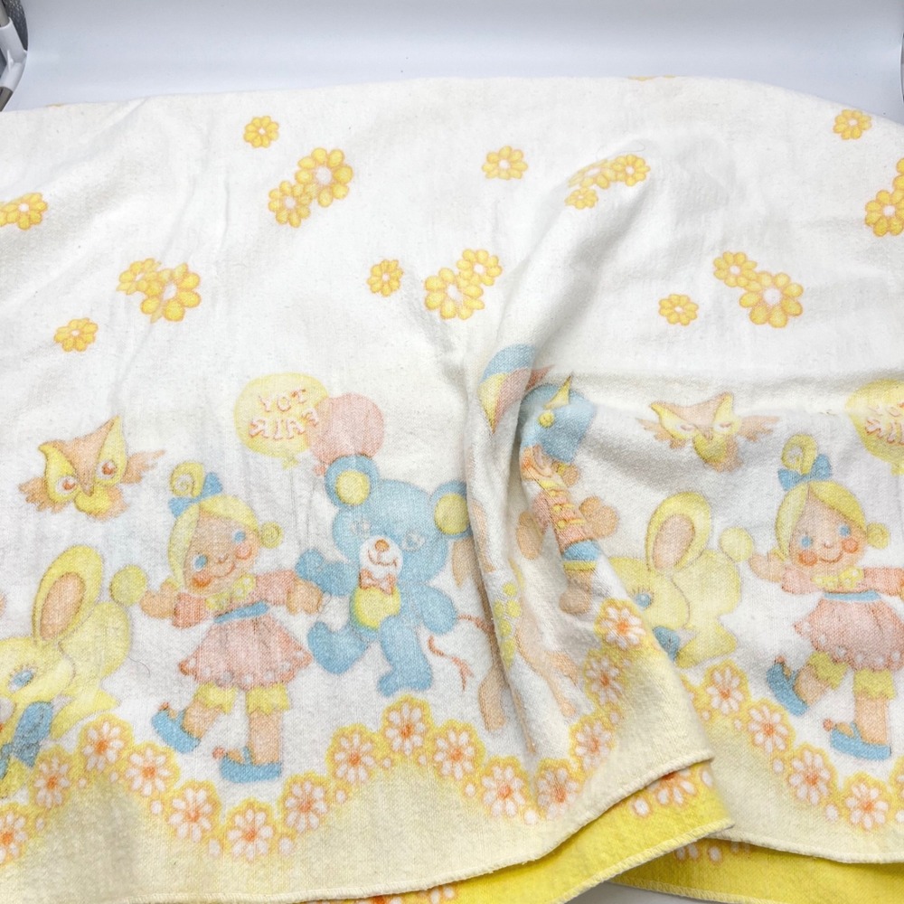 Vintage Comfort Toy Fair Receiving Blanket 100‎ Cotton Yellow Bunny 40x26 - Picture 11 of 11